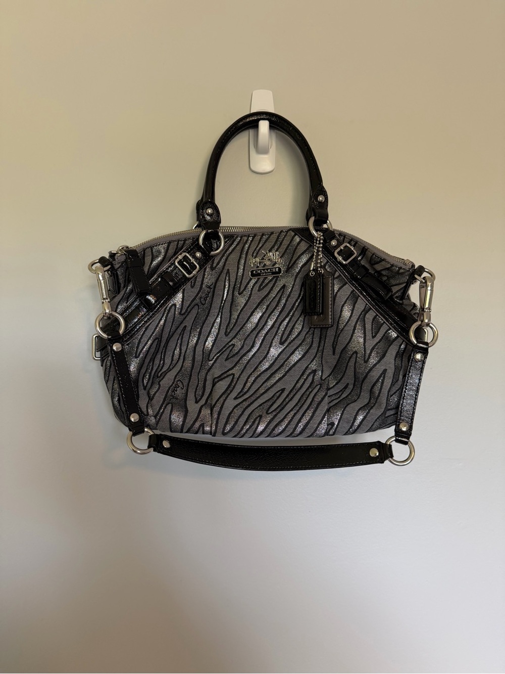 Vintage Coach Zebra Print Satchel in Metallic Silver and Black - Picture 1 of 4